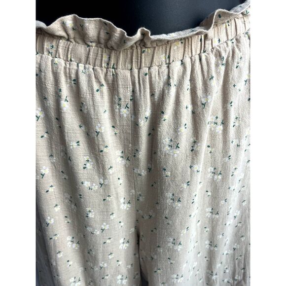 Majorelle Linen Cotton Pull On Neutral Beige Pants Floral Lagenlook Size M Beach - Picture 9 of 12